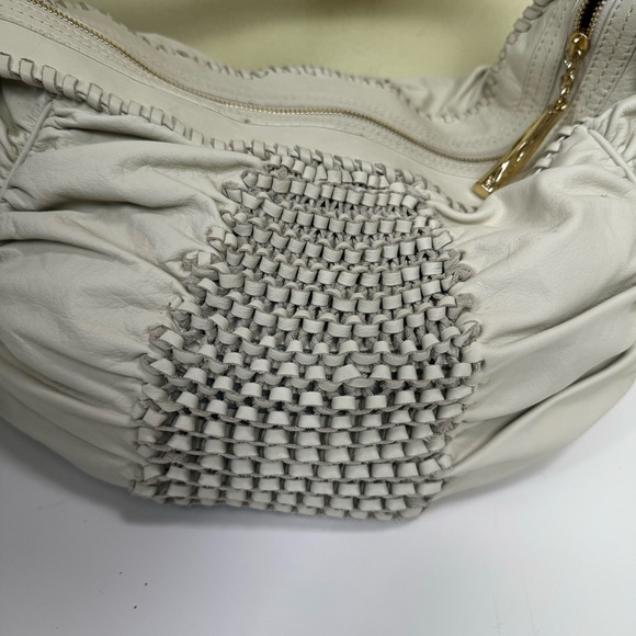 Diane Von Furstenburg DFV Kelli Leather Hobo Woven Bag Tote Ruched Tan Gold Soft - Picture 6 of 16